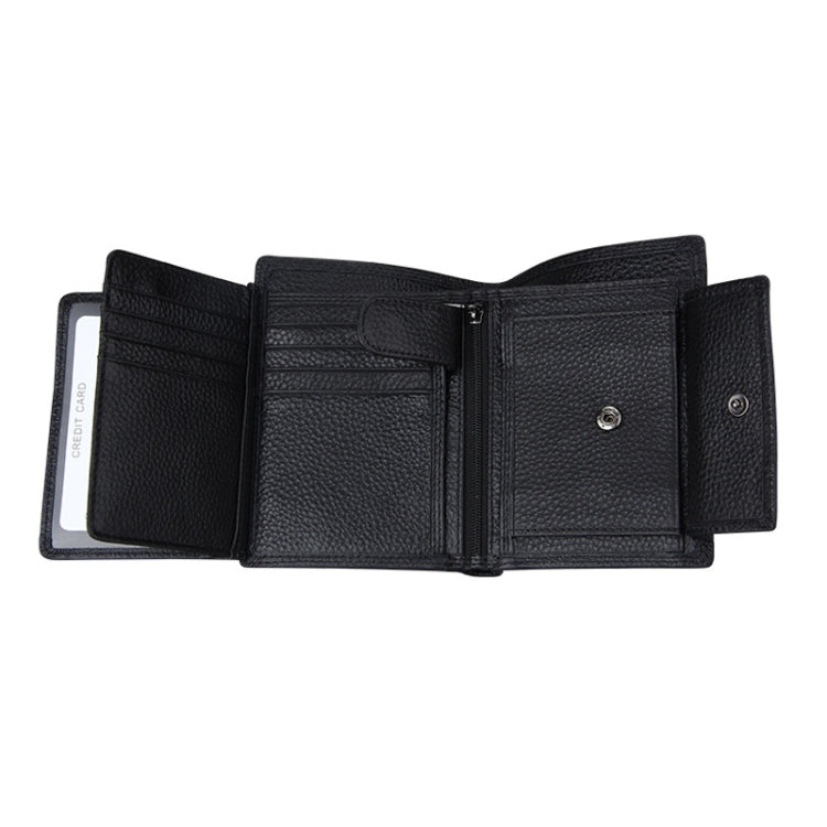 Genuine Cowhide Leather 3-folding Card Holder Wallet RFID Blocking Card Bag Protect Case for Men, Size: 13*10.2*2.5cm(Black) - Antimagnetic RFID Package by buy2fix | Online Shopping UK | buy2fix