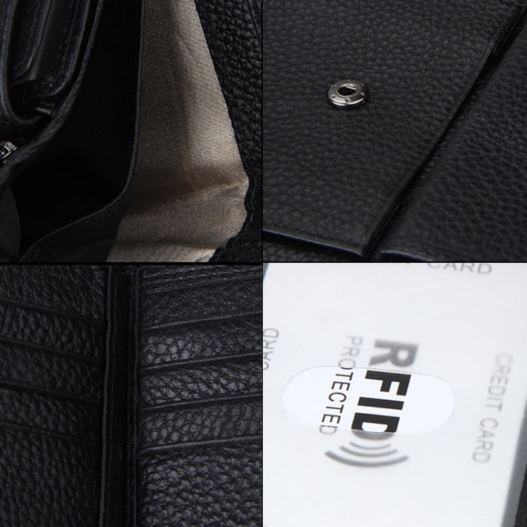 Genuine Cowhide Leather 3-folding Card Holder Wallet RFID Blocking Card Bag Protect Case for Men, Size: 13*10.2*2.5cm(Black) - Antimagnetic RFID Package by buy2fix | Online Shopping UK | buy2fix