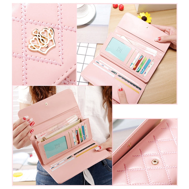 Fashion Argyles Texture Metal Crown 3-Folding Long Design PU Leather Wallet Coin Purse for Women(Gold) - Wallets by buy2fix | Online Shopping UK | buy2fix