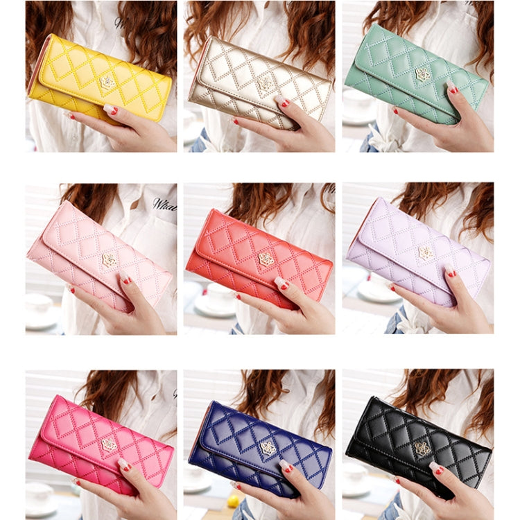 Fashion Argyles Texture Metal Crown 3-Folding Long Design PU Leather Wallet Coin Purse for Women(Gold) - Wallets by buy2fix | Online Shopping UK | buy2fix