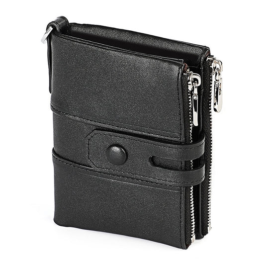 3529 Retro Crazy Horse Texture Double Zipper Anti-magnetic RFID Wallet for Man with Card Slots (Black) - Antimagnetic RFID Package by buy2fix | Online Shopping UK | buy2fix
