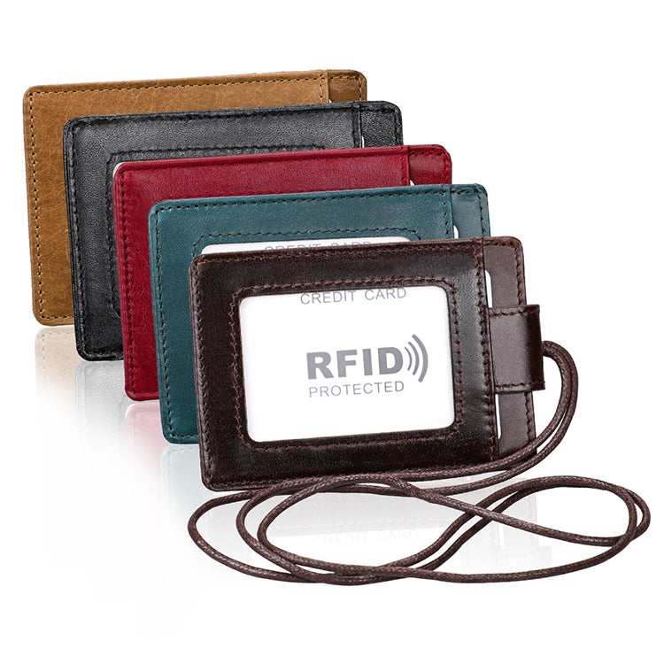 KB153 Antimagnetic RFID Leather Card Holder ID Card Badge with Lanyard(Coffee) by buy2fix