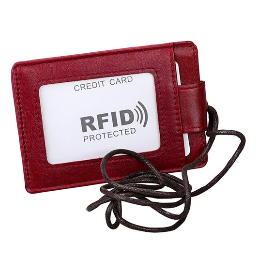 KB153 Antimagnetic RFID Leather Card Holder ID Card Badge with Lanyard(Red) by buy2fix