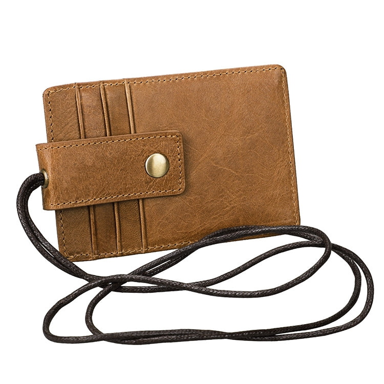 KB153 Antimagnetic RFID Leather Card Holder ID Card Badge with Lanyard(Yellowish-brown) - Antimagnetic RFID Package by buy2fix | Online Shopping UK | buy2fix