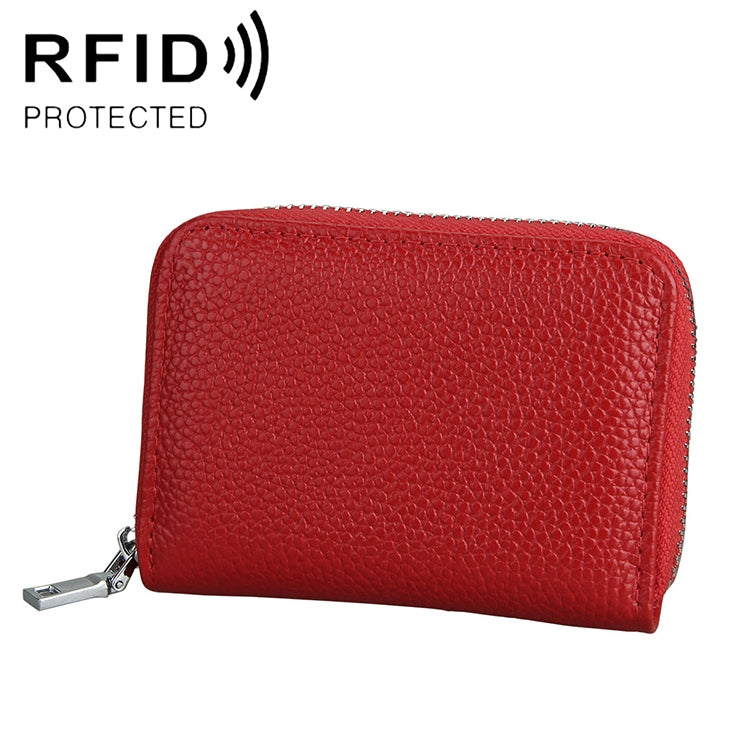 KB205 Antimagnetic RFID Litchi Texture Leather Zipper Large-capacity Card Holder Wallet(Red) - Antimagnetic RFID Package by buy2fix | Online Shopping UK | buy2fix