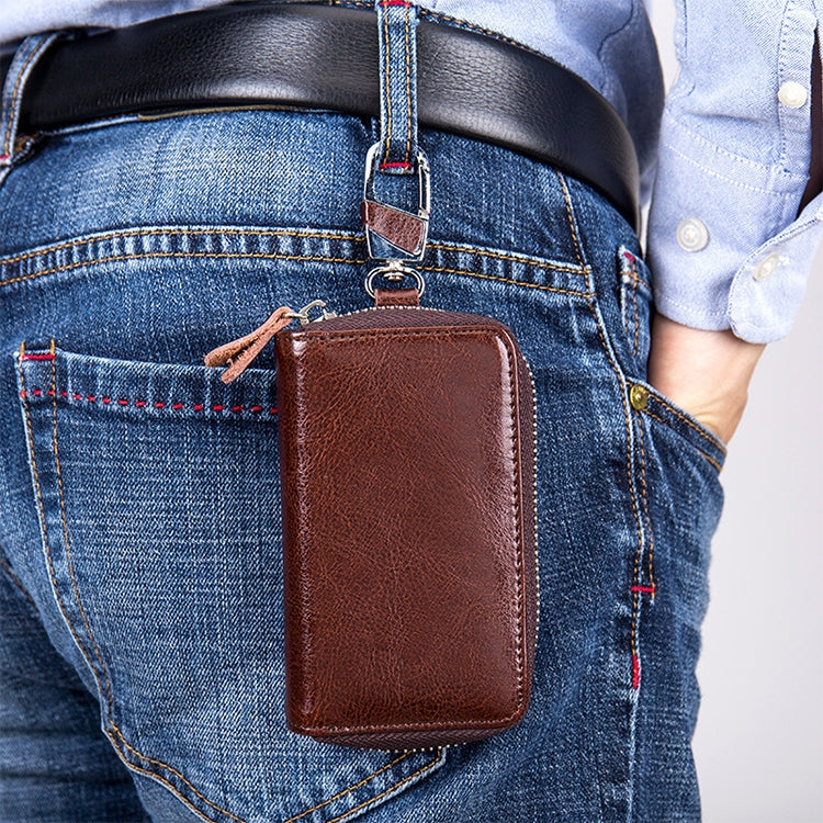 9101 Multi-function Waist Hanging Oil Wax Leather Zipper Wallet Keys Holder Bag(Peacock Blue) - Wallets by buy2fix | Online Shopping UK | buy2fix