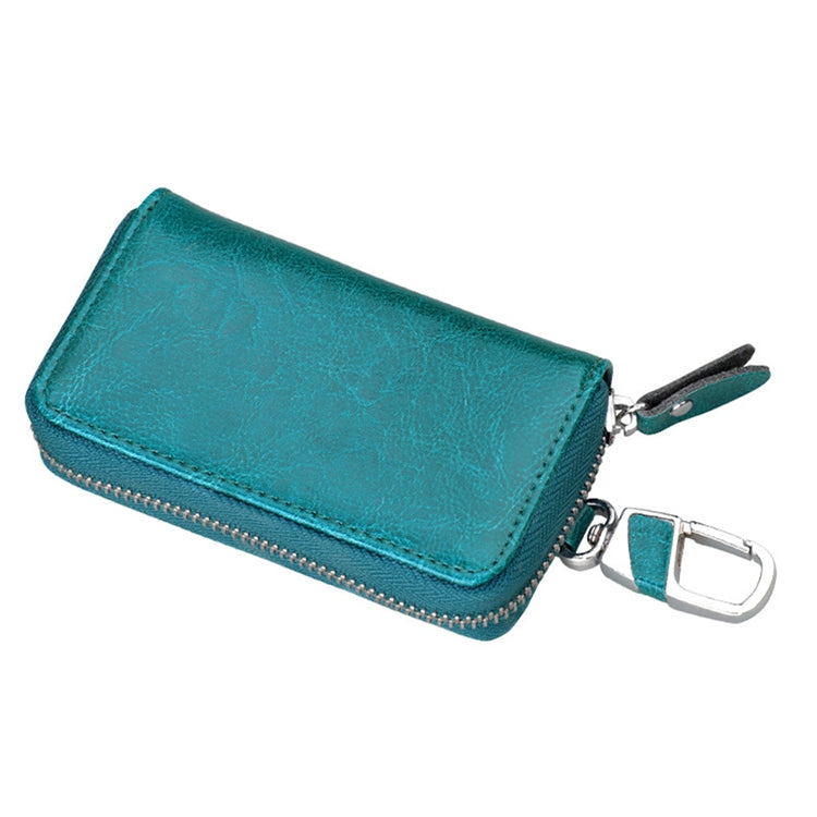 9101 Multi-function Waist Hanging Oil Wax Leather Zipper Wallet Keys Holder Bag(Peacock Blue) - Wallets by buy2fix | Online Shopping UK | buy2fix
