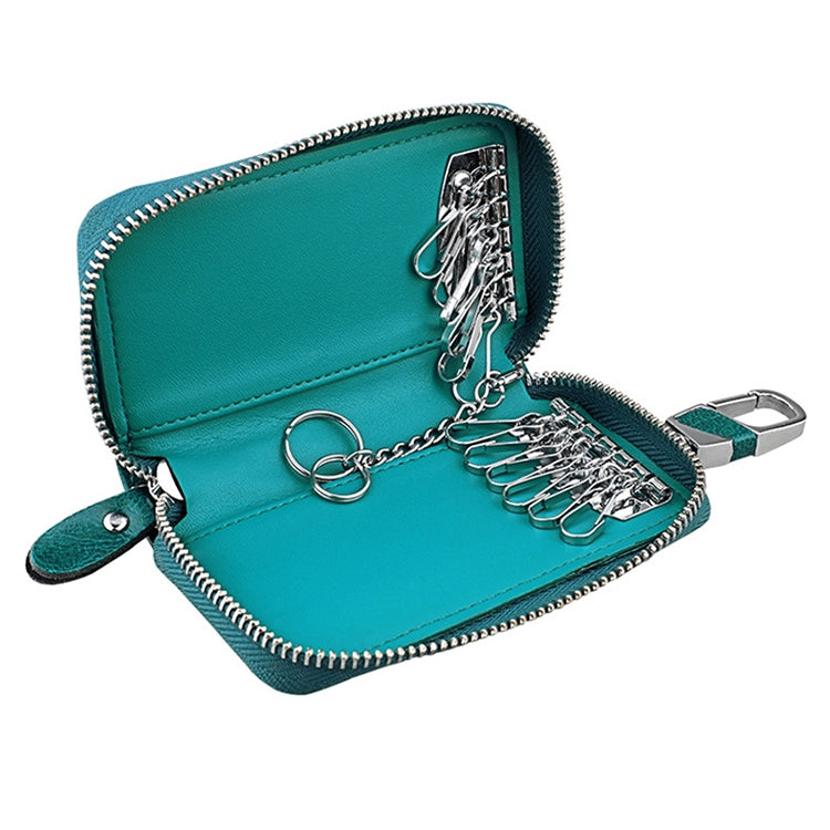 9101 Multi-function Waist Hanging Oil Wax Leather Zipper Wallet Keys Holder Bag(Peacock Blue) - Wallets by buy2fix | Online Shopping UK | buy2fix