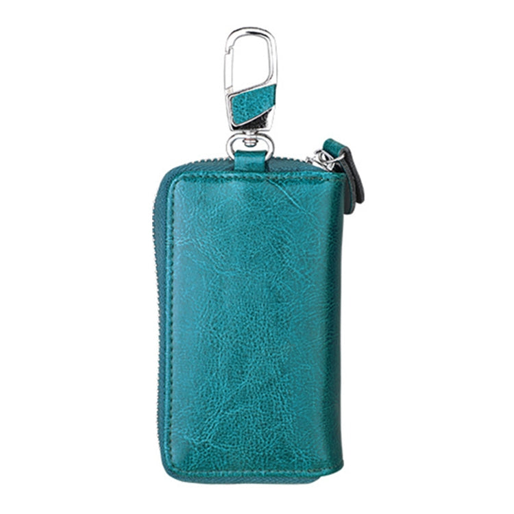 9101 Multi-function Waist Hanging Oil Wax Leather Zipper Wallet Keys Holder Bag(Peacock Blue) - Wallets by buy2fix | Online Shopping UK | buy2fix