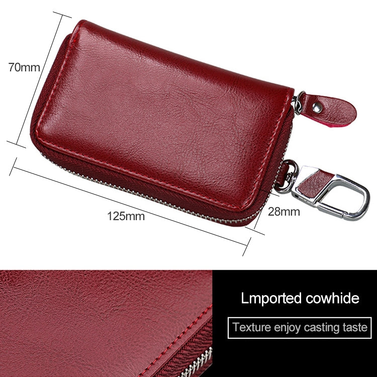 9101 Multi-function Waist Hanging Oil Wax Leather Zipper Wallet Keys Holder Bag(Peacock Blue) - Wallets by buy2fix | Online Shopping UK | buy2fix
