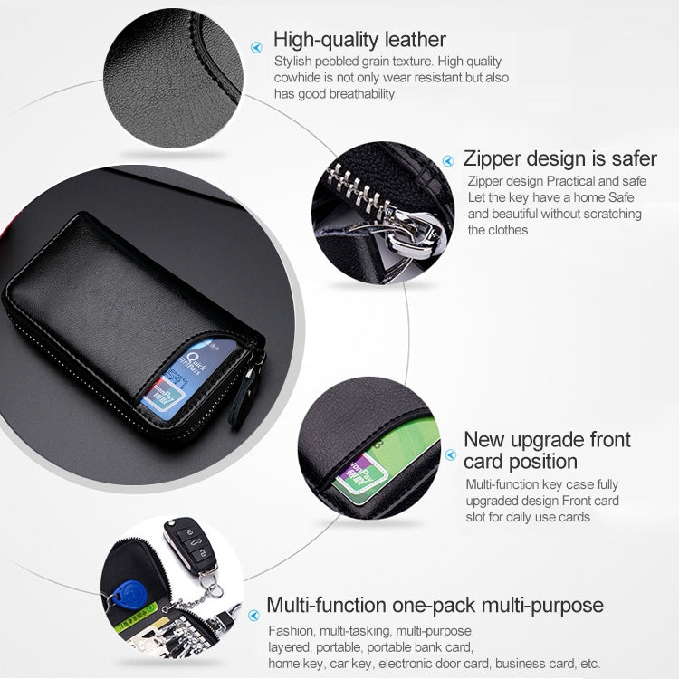 9106 Large-capacity Zipper Leather Keys Holder Bag Multi-function Wallet(Brown) by buy2fix