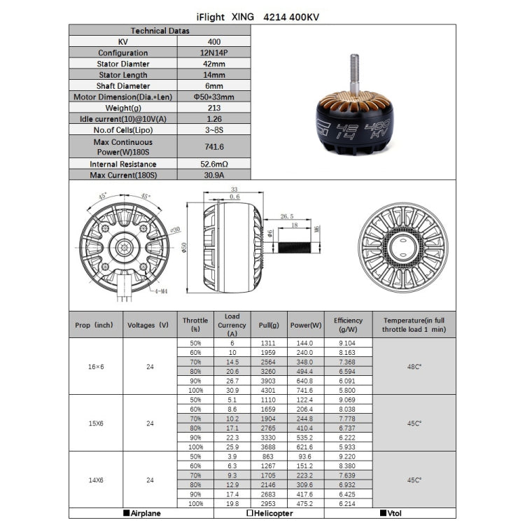 4 PCS iFlight XING T4214 400KV UAV Motor X-Class Large 12N14P FPV Brushless CNC Motor by IFLIGHT