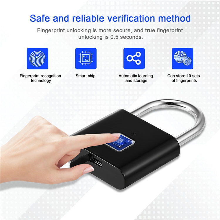Stainless Steel Automatic Intelligent Fingerprint Padlock Electronic Lock, 10 Fingerprint Edition(Black) - Padlocks by buy2fix | Online Shopping UK | buy2fix