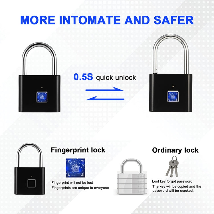 Stainless Steel Automatic Intelligent Fingerprint Padlock Electronic Lock, 10 Fingerprint Edition(Black) - Padlocks by buy2fix | Online Shopping UK | buy2fix