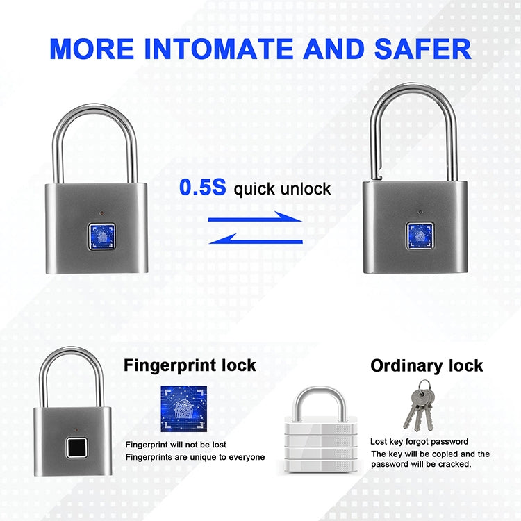 Stainless Steel Automatic Intelligent Fingerprint Padlock Electronic Lock, 10 Fingerprint Edition(Silver) - Padlocks by buy2fix | Online Shopping UK | buy2fix