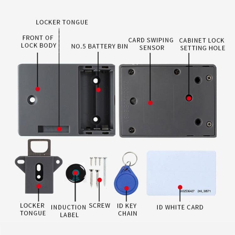 T3 ABS Magnetic Card Induction Lock Invisible Bilateral Open Cabinet Door Lock (Grey) - Padlocks by buy2fix | Online Shopping UK | buy2fix