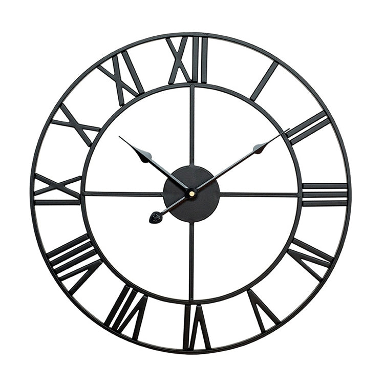 45cm Retro Living Room Iron Round Roman Numeral Mute Decorative Wall Clock (Black) - Wall Clock by buy2fix | Online Shopping UK | buy2fix