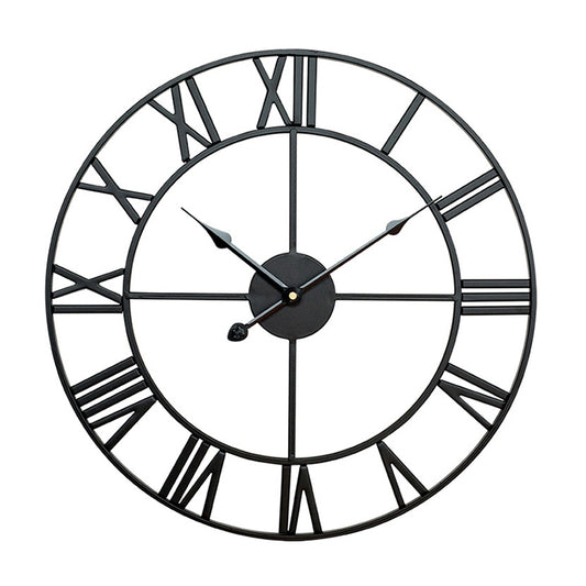 45cm Retro Living Room Iron Round Roman Numeral Mute Decorative Wall Clock (Black) by buy2fix