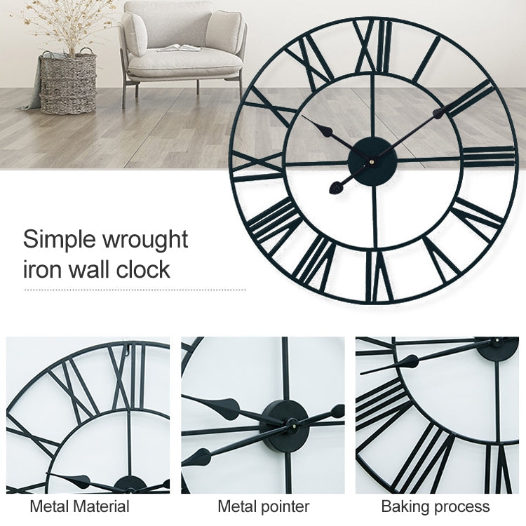 45cm Retro Living Room Iron Round Roman Numeral Mute Decorative Wall Clock (Black) - Wall Clock by buy2fix | Online Shopping UK | buy2fix
