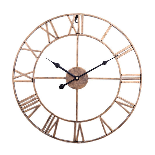 60cm Retro Living Room Iron Round Roman Numeral Mute Decorative Wall Clock (Vintage Gold) by buy2fix