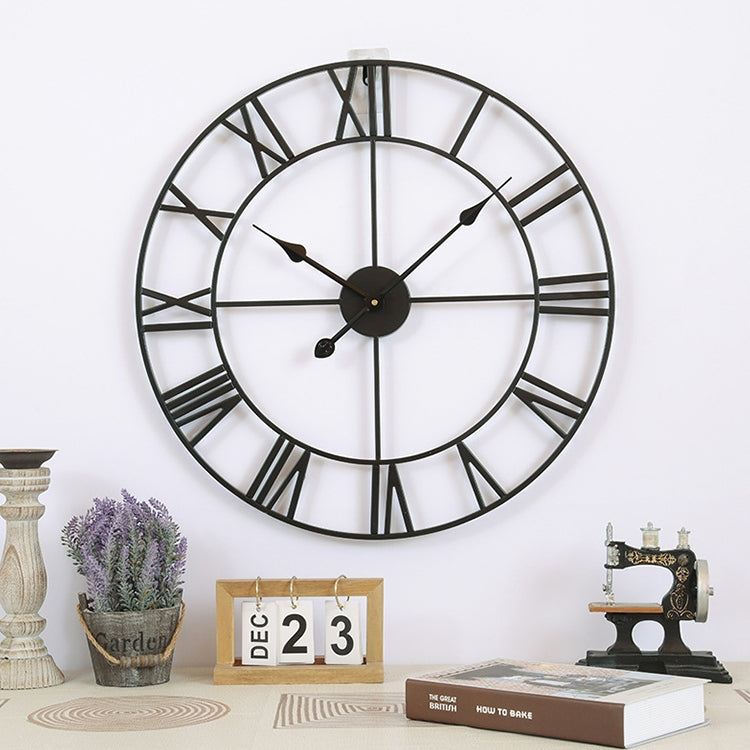 80cm Retro Living Room Iron Round Roman Numeral Mute Decorative Wall Clock (Black) - Wall Clock by buy2fix | Online Shopping UK | buy2fix