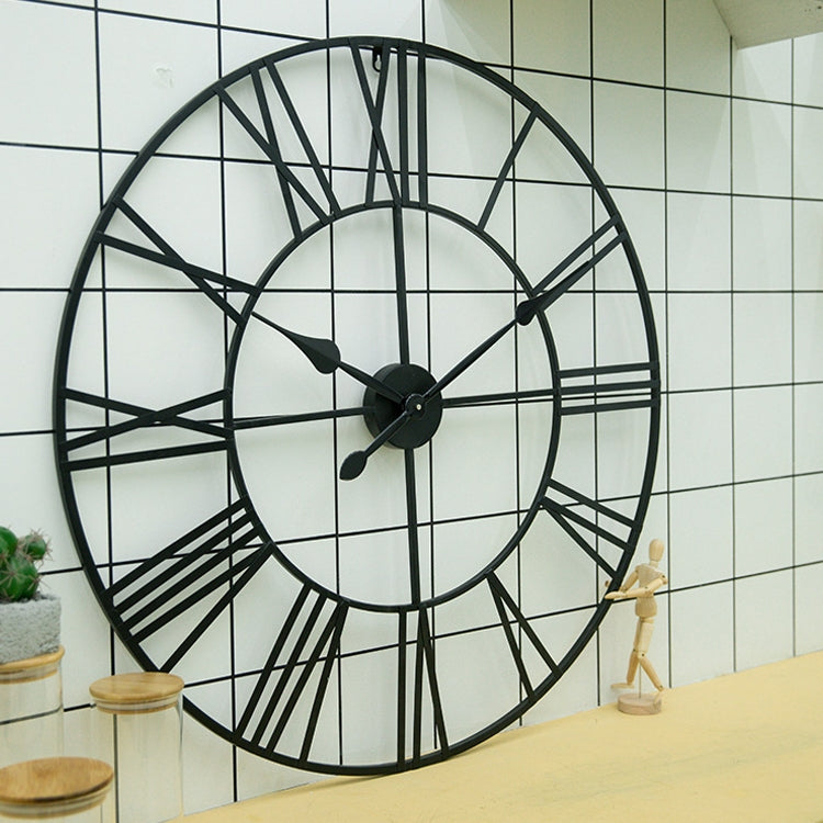 80cm Retro Living Room Iron Round Roman Numeral Mute Decorative Wall Clock (Black) - Wall Clock by buy2fix | Online Shopping UK | buy2fix