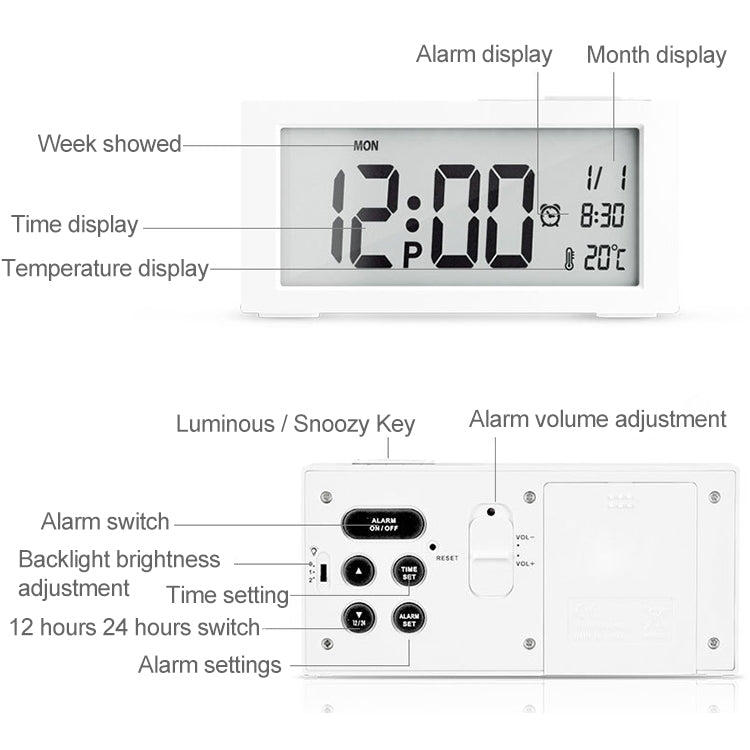 Automatic Night Light Electronic Clock Large Screen Adjustable Backlight Alarm Clock (Blue) - Alarm Clocks by buy2fix | Online Shopping UK | buy2fix