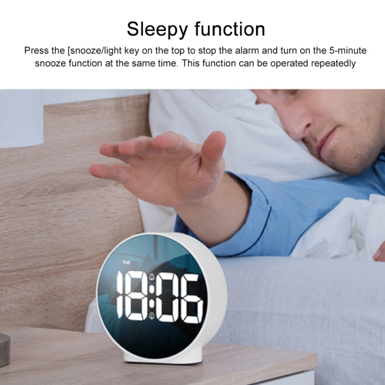 8816 LED Mirror Round Dual-purpose Alarm Clock (White) - Novelty Clock by buy2fix | Online Shopping UK | buy2fix