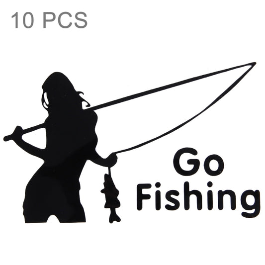 10 PCS Beauty Go Fishing Styling Reflective Car Sticker, Size: 14cm x 8.5cm(Black) by buy2fix