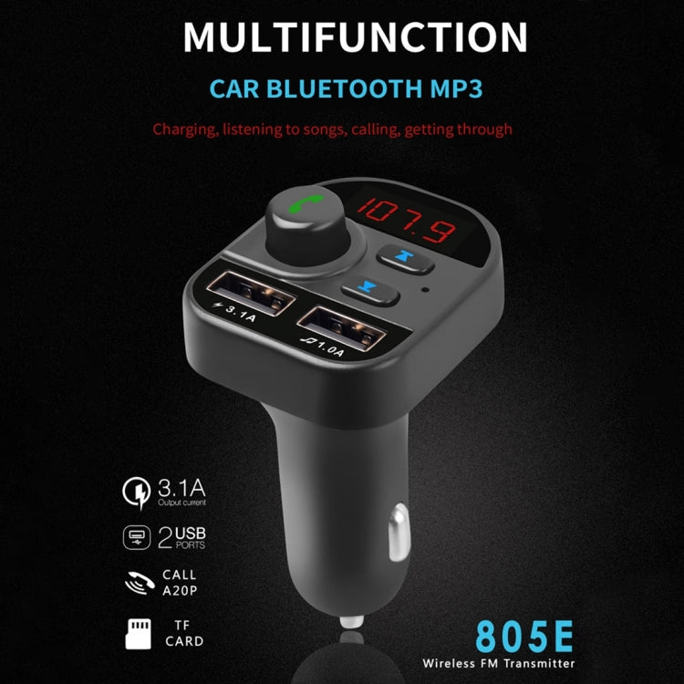 805E Dual USB Charging Bluetooth FM Transmitter MP3 Music Player Car Kit, Support Hands-Free Call & Read TF Card / U Disk Music(Black) - Bluetooth Car Kits by buy2fix | Online Shopping UK | buy2fix