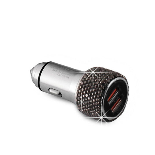 Car Diamond Aluminium Alloy QC3.0 Dual USB Quick Charger (Jet Black) by buy2fix