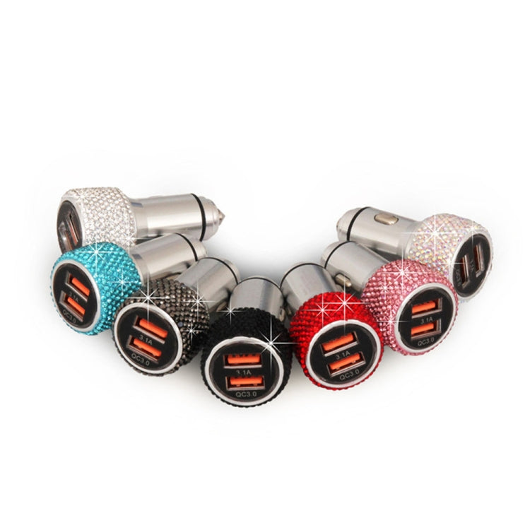 Car Diamond Aluminium Alloy QC3.0 Dual USB Quick Charger (Jet Black) by buy2fix