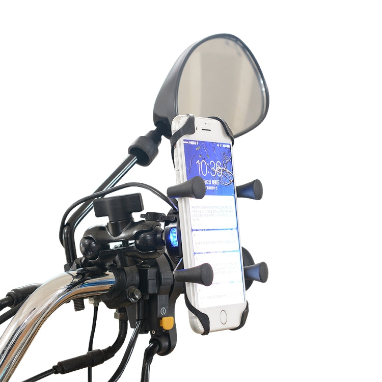 Motorcycle X Shape Aluminum Alloy Phone Bracket 5V 2.1A Phone Charger by buy2fix