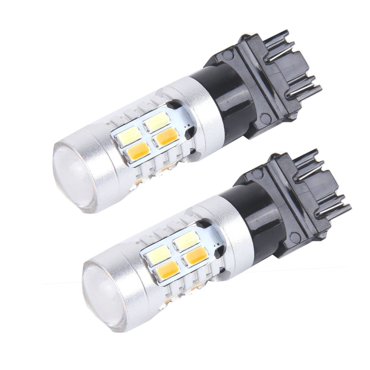 2 PCS T25/3157 10W 1000 LM 6000K White + Yellow Light Turn Signal Light with 20 SMD-5730-LED Lamps And Len. DC 12-24V - Arrow Turn Lights by buy2fix | Online Shopping UK | buy2fix