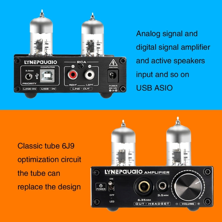 LINEPAUDIO A962 HiFi 6J9 Vacuum Tube Power Headphone Amplifier USB ASIO Sound Card(Black) - by buy2fix | Online Shopping UK | buy2fix