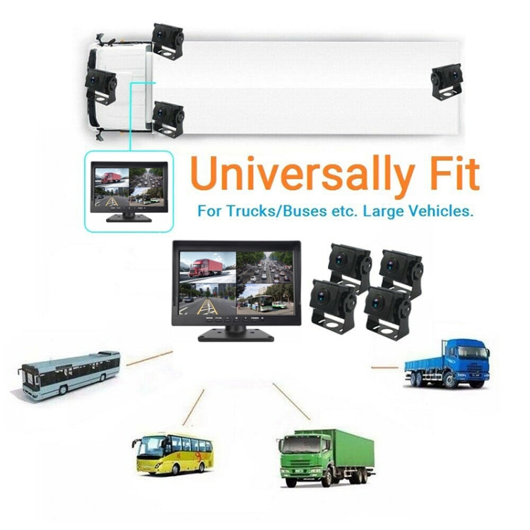 PZ612-4AHD IP67 120 Degree Car AHD 1080P 2 Megapixels 10 inch 4-Way Rearview Mirror Monitor, Night Vision Full Color, with Video Function - Rear View Cameras by buy2fix | Online Shopping UK | buy2fix