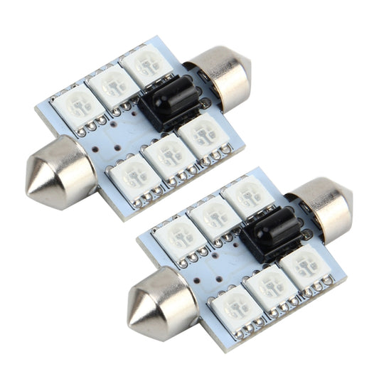 2 PCS Colorful 36MM Bicuspid Remote Control Car Dome Lamp LED Reading Light with 6 LED Lights by buy2fix