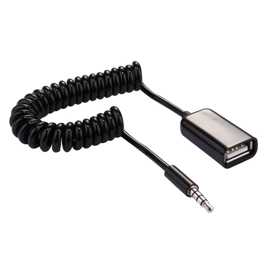 3.5mm Male to USB 2.0 Female Audio Converter Retractable Coiled Cable for Car MP3 Speaker U Disk, Length: 1m(Black) - DIY Cables by buy2fix | Online Shopping UK | buy2fix