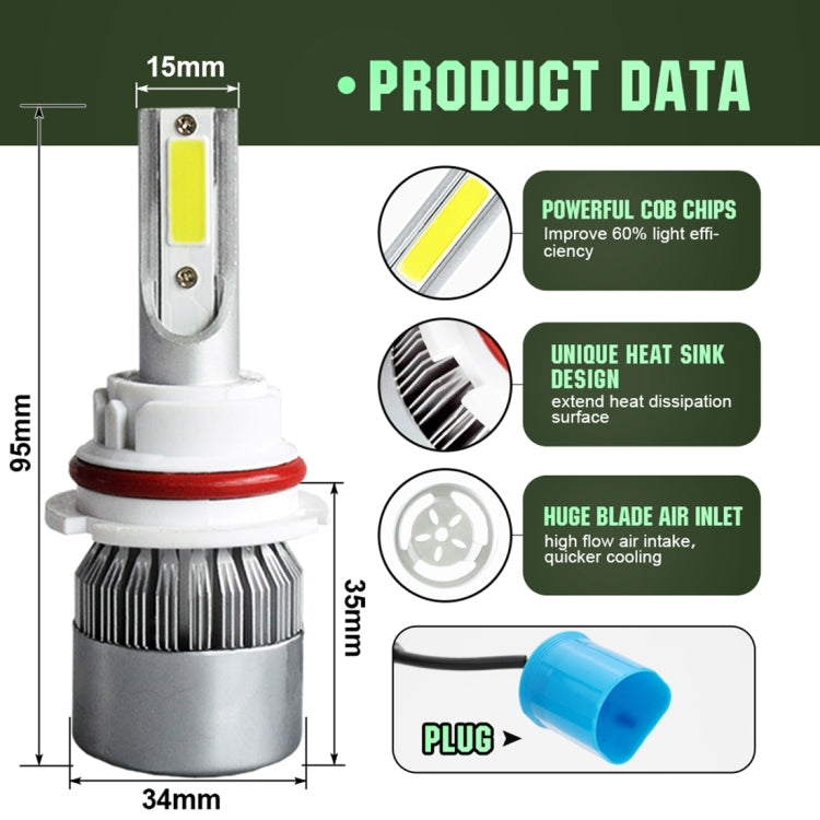 2pcs 9004 18W 1800LM 6000K Waterproof IP68 Car Auto LED Headlight with 2 COB LED Lamps, DC 9-36V(White Light) - LED Headlamps by buy2fix | Online Shopping UK | buy2fix