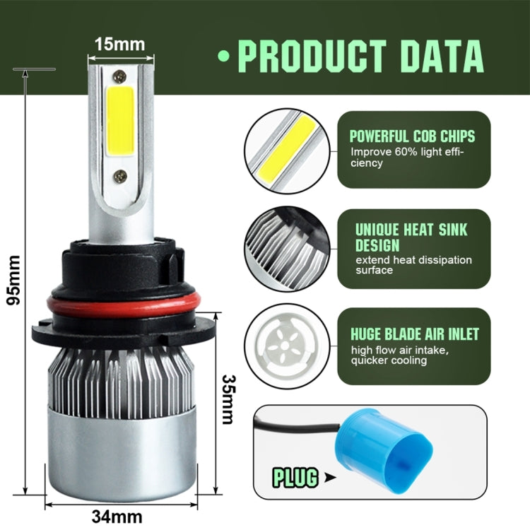 2pcs 9007 18W 1800LM 6000K Waterproof IP68 Car Auto LED Headlight with 2 COB LED Lamps, DC 9-36V(White Light) - LED Headlamps by buy2fix | Online Shopping UK | buy2fix