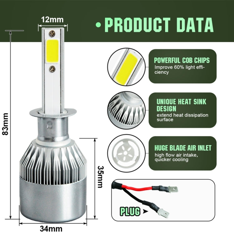 2pcs H1 18W 1800LM 6000K Waterproof IP68 Car Auto LED Headlight with 2 COB LED Lamps, DC 9-36V(White Light) - LED Headlamps by buy2fix | Online Shopping UK | buy2fix