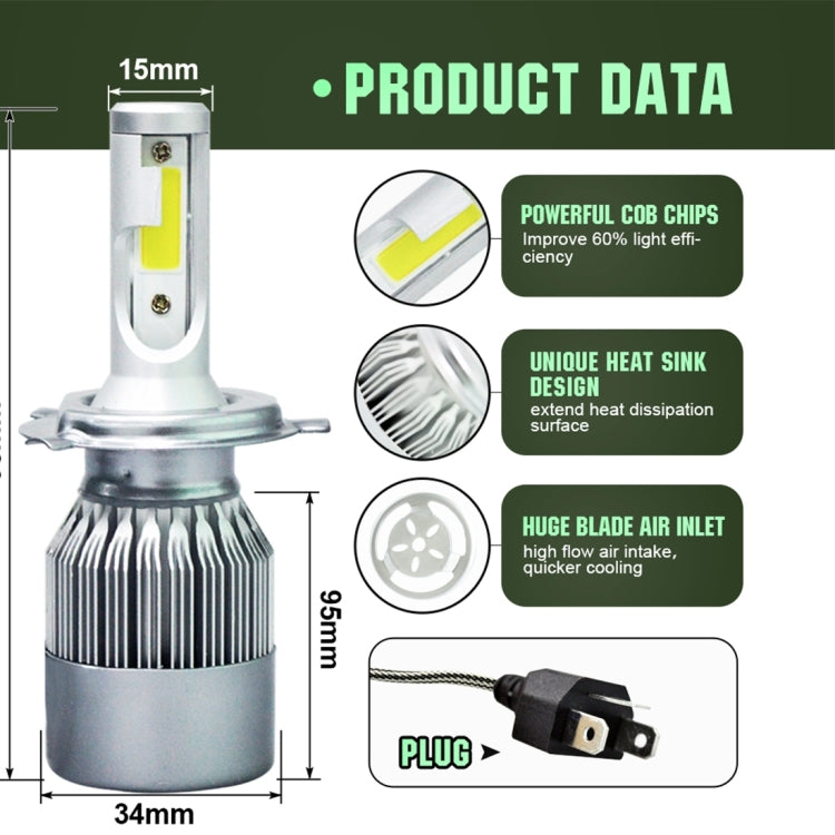 2pcs H4 18W 1800LM 6000K Waterproof IP68 Car Auto LED Headlight with 2 COB LED Lamps, DC 9-36V(White Light) - LED Headlamps by buy2fix | Online Shopping UK | buy2fix