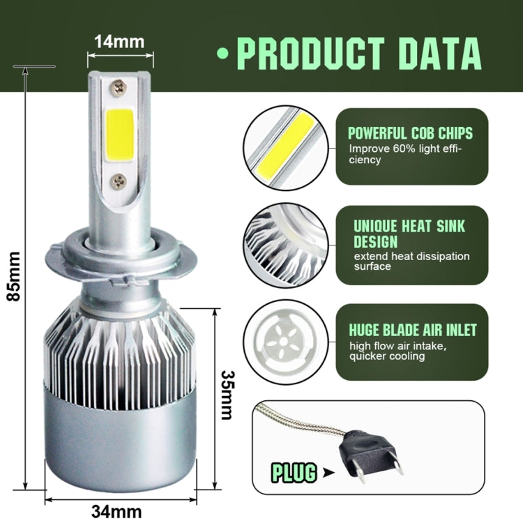 2pcs H7 18W 1800LM 6000K Waterproof IP68 Car Auto LED Headlight with 2 COB LED Lamps, DC 9-36V(White Light) - LED Headlamps by buy2fix | Online Shopping UK | buy2fix