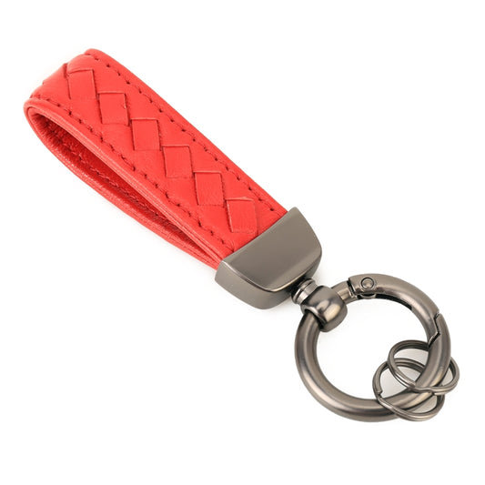 Car Metal + Braided Leather Key Ring Keychain (Red) by buy2fix