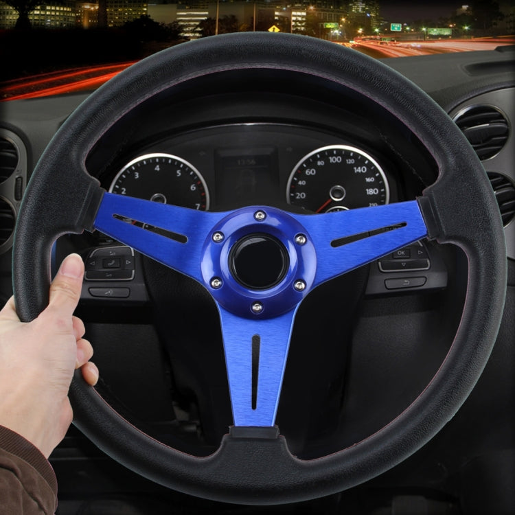 35cm PU Racing Sport Hand Wheel Car Modified Steering Wheel(Blue) - Steering Wheel Accessories by buy2fix | Online Shopping UK | buy2fix