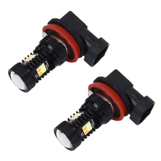 2 PCS Super Bright H11/H8 DC 12V 5W 350LM Auto Car Fog Light with 16 SMD-3030 LED Bulbs Lamp, White + Yellow Light by buy2fix
