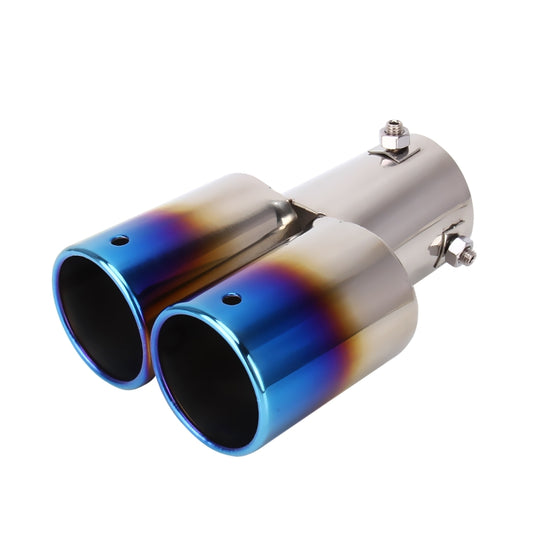 Universal Car Styling Stainless Steel Straight Double Outlets Exhaust Tail Muffler Tip Pipe(Blue) by buy2fix