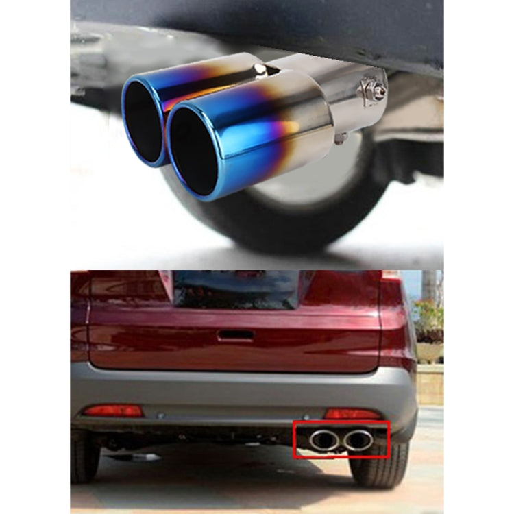 Universal Car Styling Stainless Steel Straight Double Outlets Exhaust Tail Muffler Tip Pipe(Blue) - Exhaust Pipes by buy2fix | Online Shopping UK | buy2fix