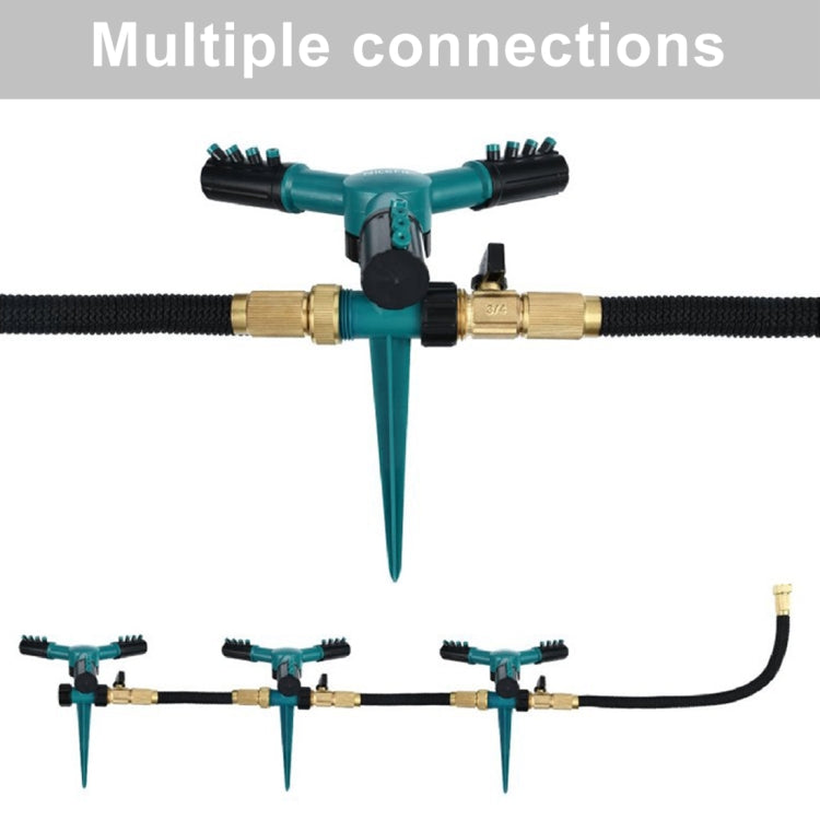 Automatic 360 Rotating Adjustable Garden Water Sprinklers Lawn Irrigation System with 3 Arm Sprayers and Spike Base(Green) - Watering & Irrigation by buy2fix | Online Shopping UK | buy2fix