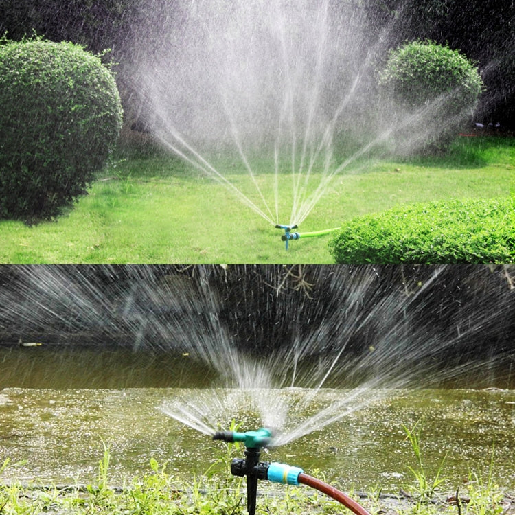 Automatic 360 Rotating Adjustable Garden Water Sprinklers Lawn Irrigation System with 3 Arm Sprayers and Spike Base(Green) by buy2fix